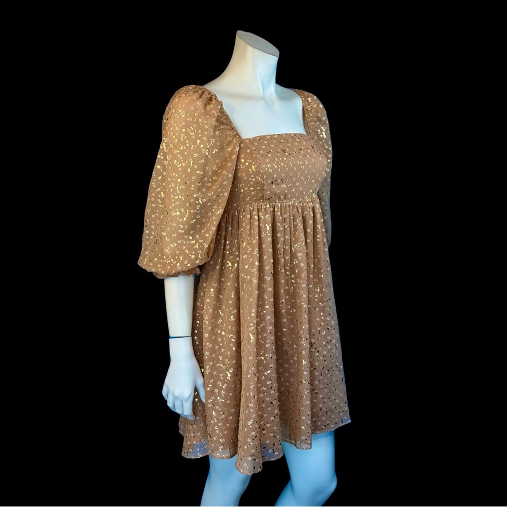 NWT Storia BABYDOLL Nude and a metallic Gold Mini Dress - Picture 7 of 10